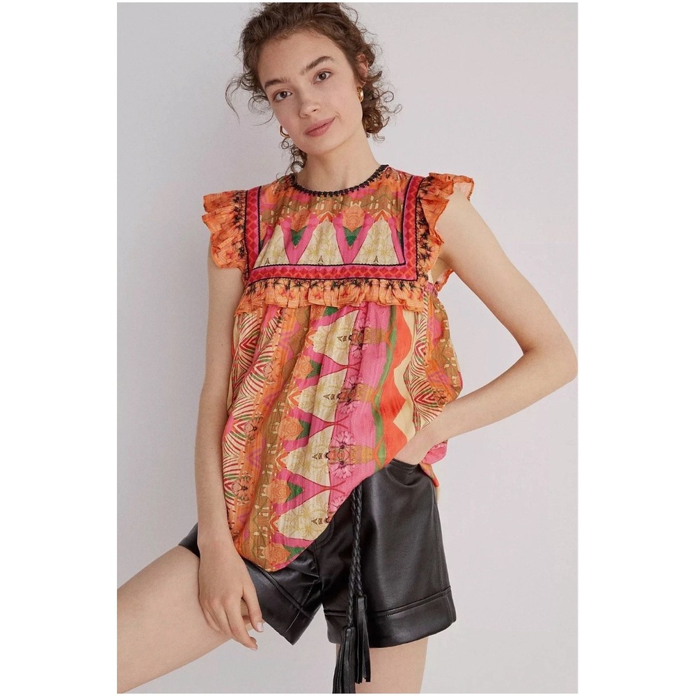 Anthropologie Siddhartha Bansal Sanya Ruffled Blouse Boho Size Small